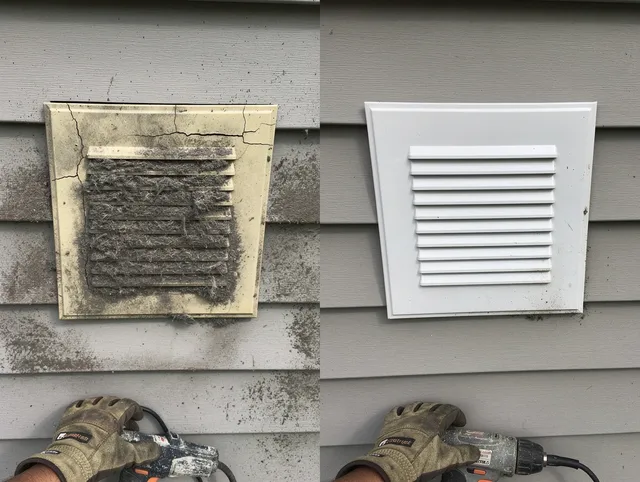 Hialeah Dryer Vent Cleaning technician installing high-quality dryer vent cover at a residential property in Hialeah